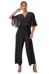 Roman Black Petite Embellished Overlay Stretch Jumpsuit - Size 22 Image 1