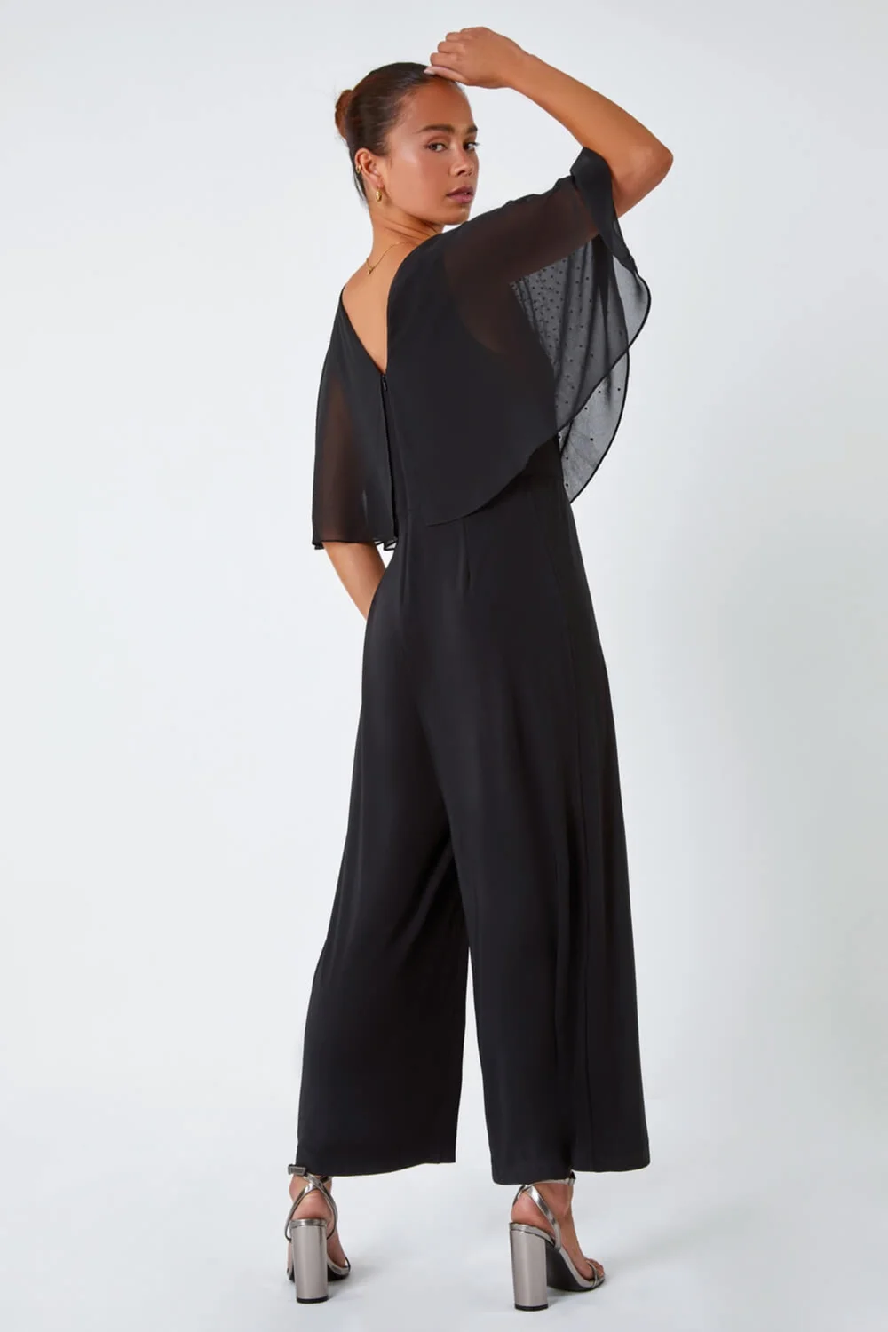 Roman Black Petite Embellished Overlay Stretch Jumpsuit - Size 22 Image 3