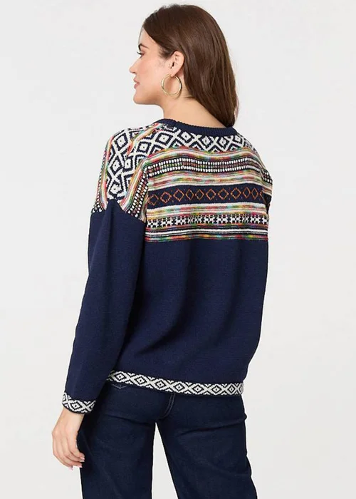 Izabel London Navy Ikat Print Drop Shoulder Jumper - 8 Image 2
