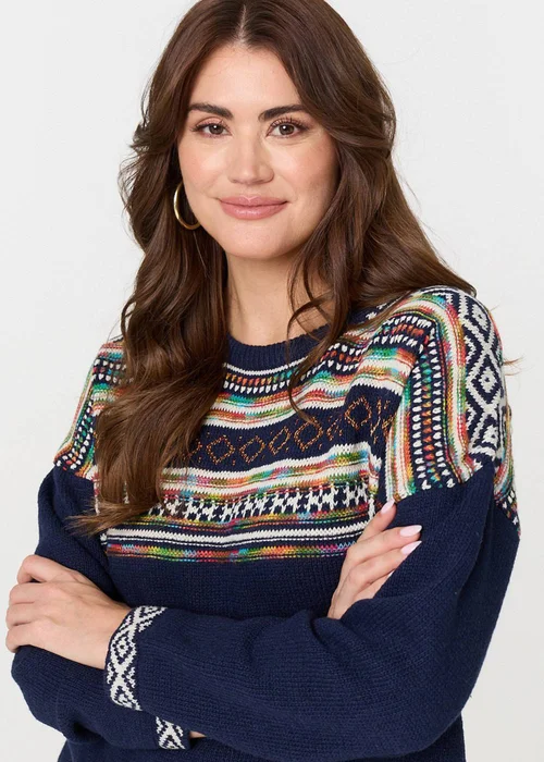 Izabel London Navy Ikat Print Drop Shoulder Jumper - 8 Image 3
