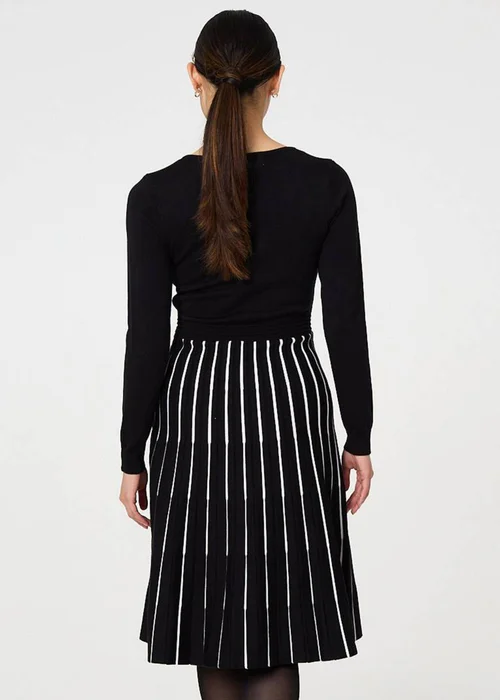 Izabel London Black Striped Pleat Skirt Knitted Midi Dress - 8 Image 2