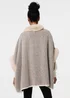 Izabel London Beige Faux Fur Trim Buckled Poncho - One Size Image 2