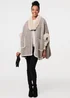 Izabel London Beige Faux Fur Trim Buckled Poncho - One Size Image 4