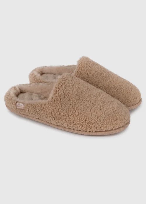 Totes Isotoner Natural Ladies Curly Fur Mule - 4 Image 1