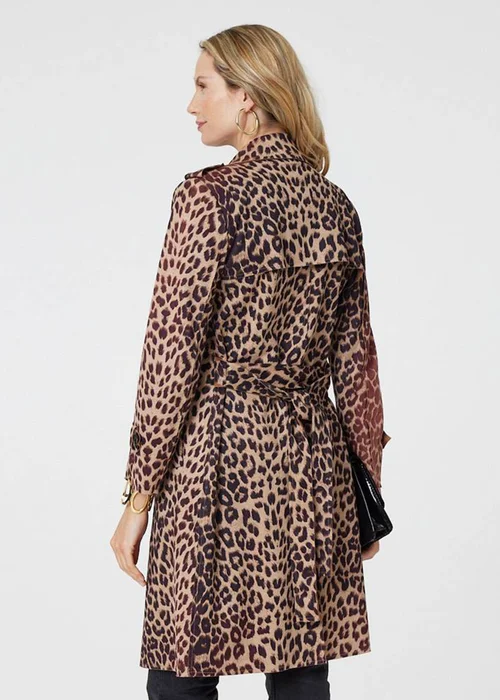 Izabel London Beige Leopard Print Double Breasted Trench Coat - 8 Image 2