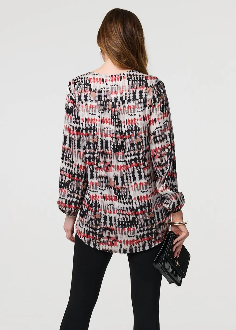 Izabel London Pink Printed Long Sleeve V-Neck Tunic Blouse - 8 Image 2