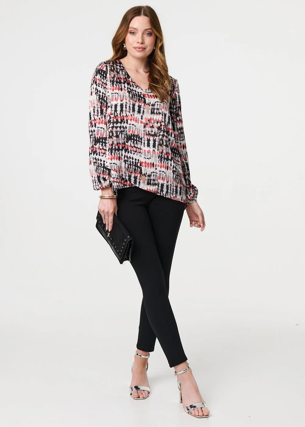 Izabel London Pink Printed Long Sleeve V-Neck Tunic Blouse - 8 Image 1