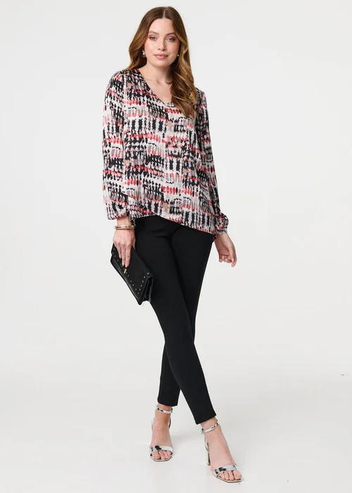 Izabel London Pink Printed Long Sleeve V-Neck Tunic Blouse - 8 Image 1