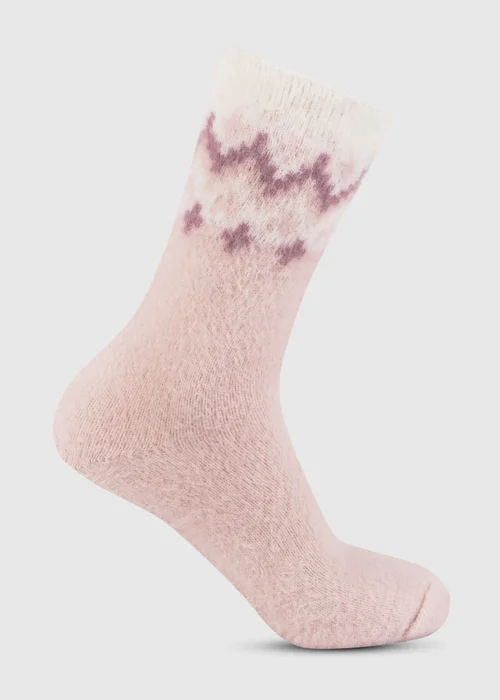 Totes Toasties Pink Ladies Fair Isle & Chenille Supersoft Bed Socks (Twin Pack) - One Size Image 4