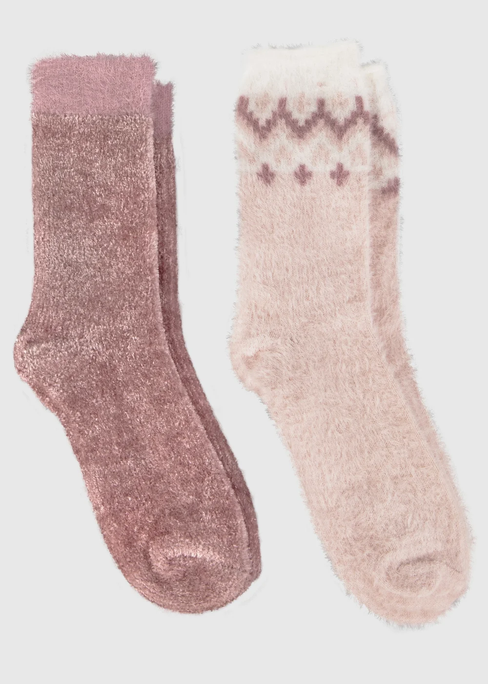 Totes Toasties Pink Ladies Fair Isle & Chenille Supersoft Bed Socks (Twin Pack) - One Size Image 1