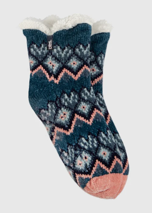 Totes Toasties Purple Ladies Chenille Crop Knitted Slipper Socks - One Size Image 1