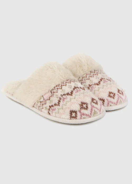 Totes Toasties Ladies Fair Isle Knit Mule Slippers - Size 3-4 Image 1