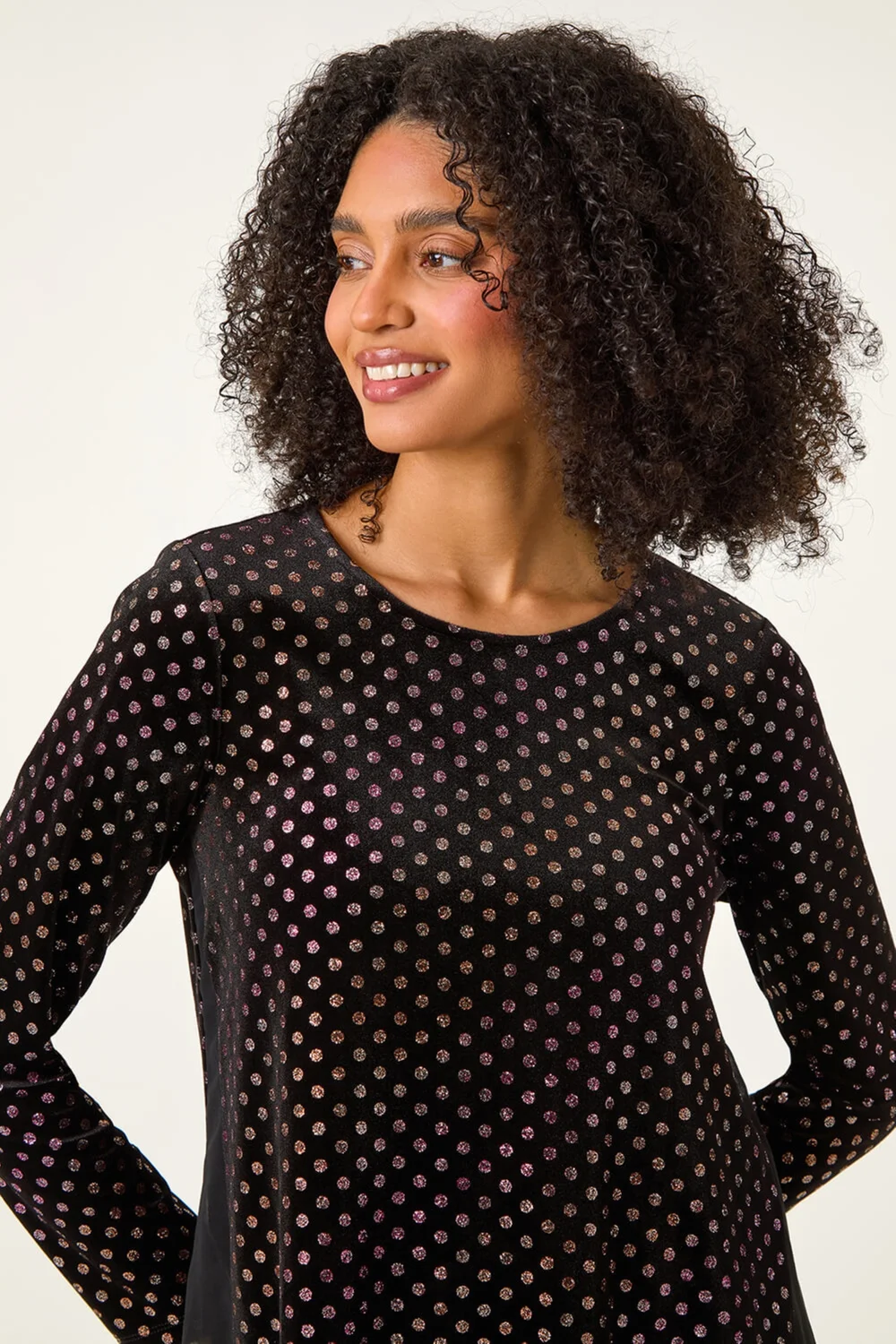 Roman Rose Glitter Spot Print Chiffon Hem Tunic Top - 10 Image 4