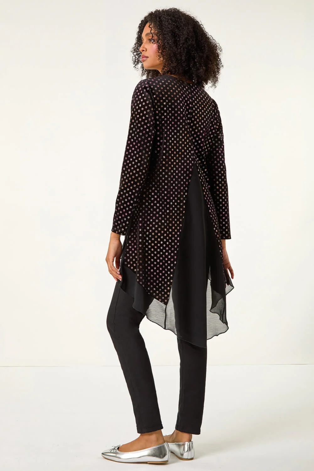Roman Rose Glitter Spot Print Chiffon Hem Tunic Top - 10 Image 2