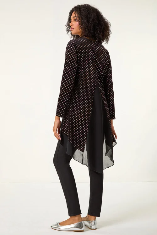 Roman Rose Glitter Spot Print Chiffon Hem Tunic Top - 10 Image 2