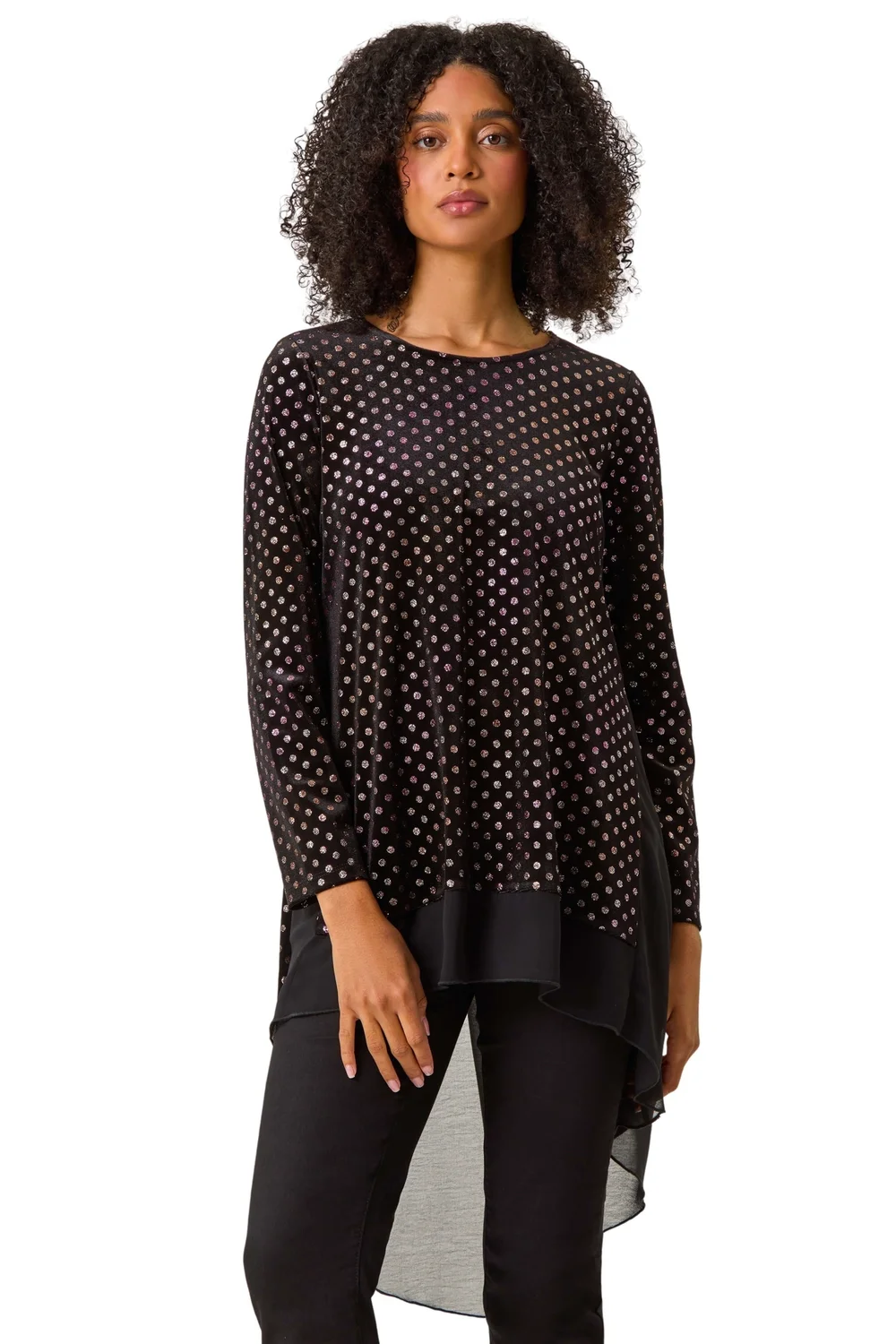 Roman Rose Glitter Spot Print Chiffon Hem Tunic Top - 10 Image 1