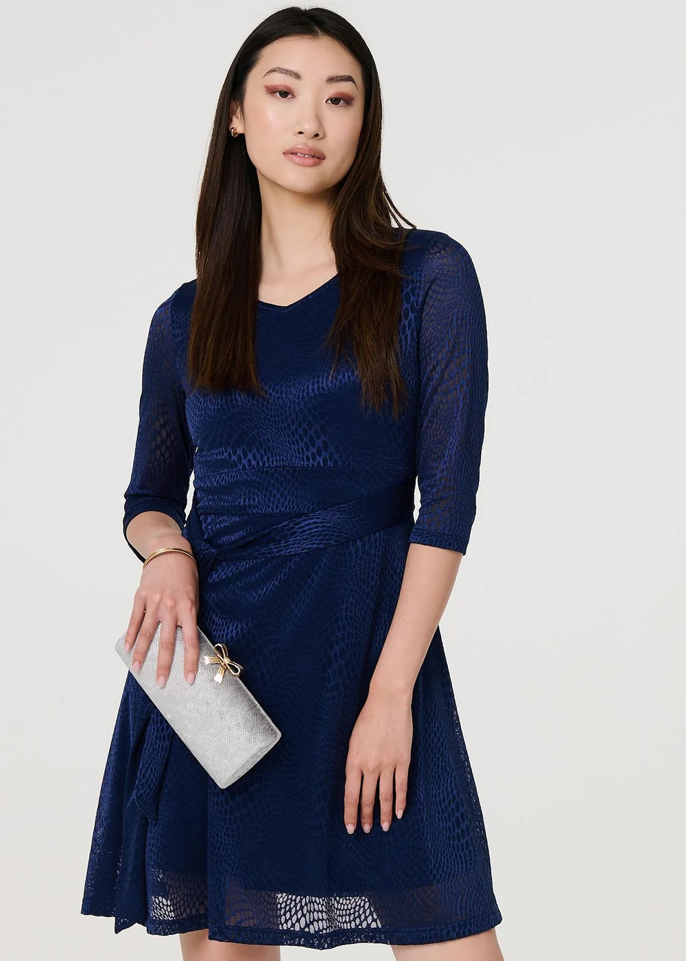 Izabel London Blue Lace Layer Tie Waist Short Skater Dress - 16 Izabel London Blue Lace Layer Tie Waist Short Skater Dress - 16