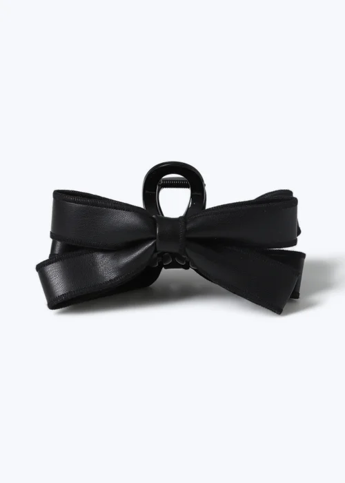 Muse Black PU Leather Bow Hair Claw - One Size Image 2