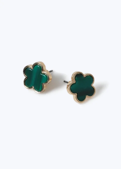 Muse Green Gold Flower Stud Earrings - One Size Image 2