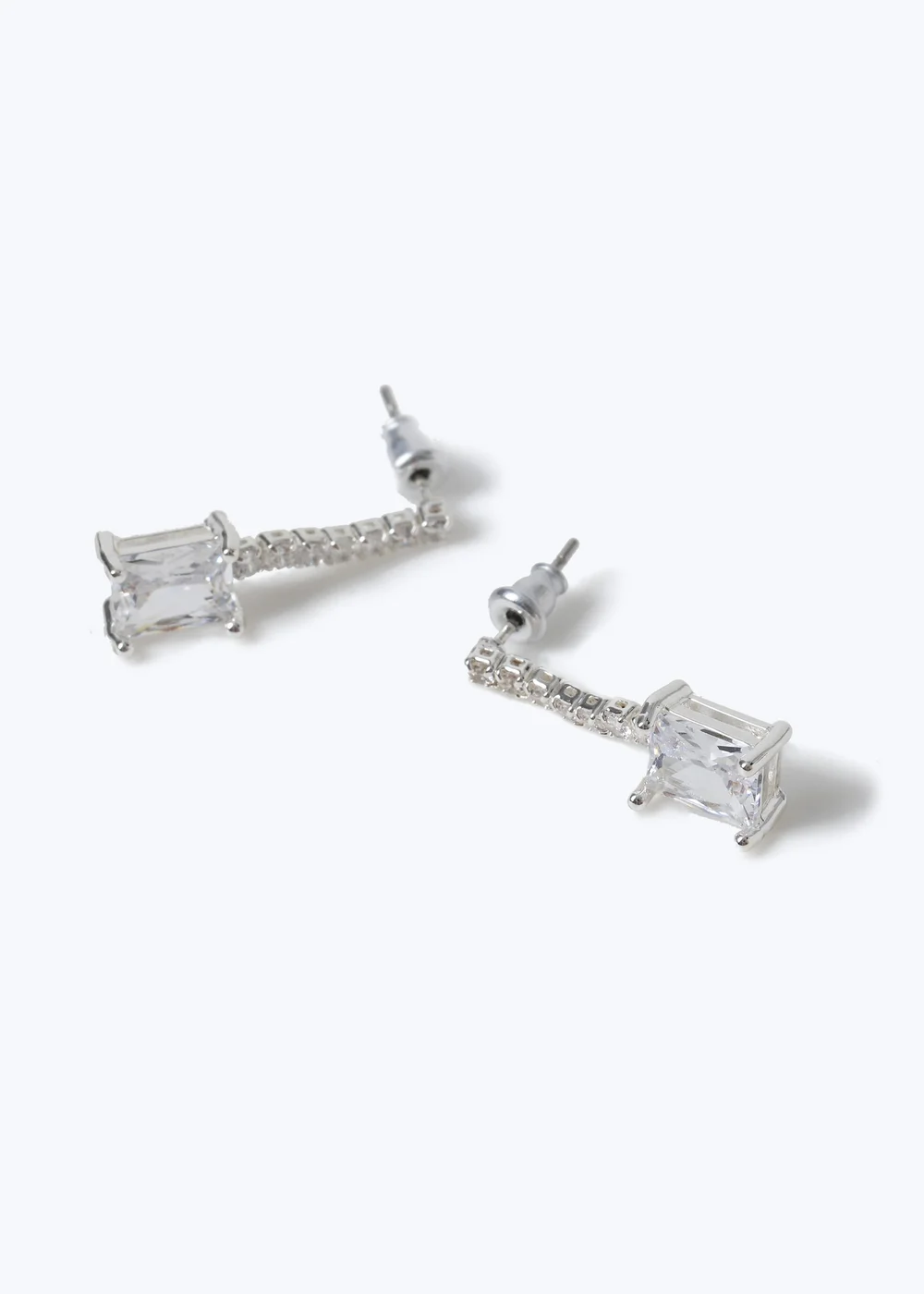Muse Silver Rectangle Crystal Drop Earring - One Size Image 2