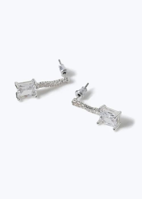 Muse Silver Rectangle Crystal Drop Earring - One Size Image 2