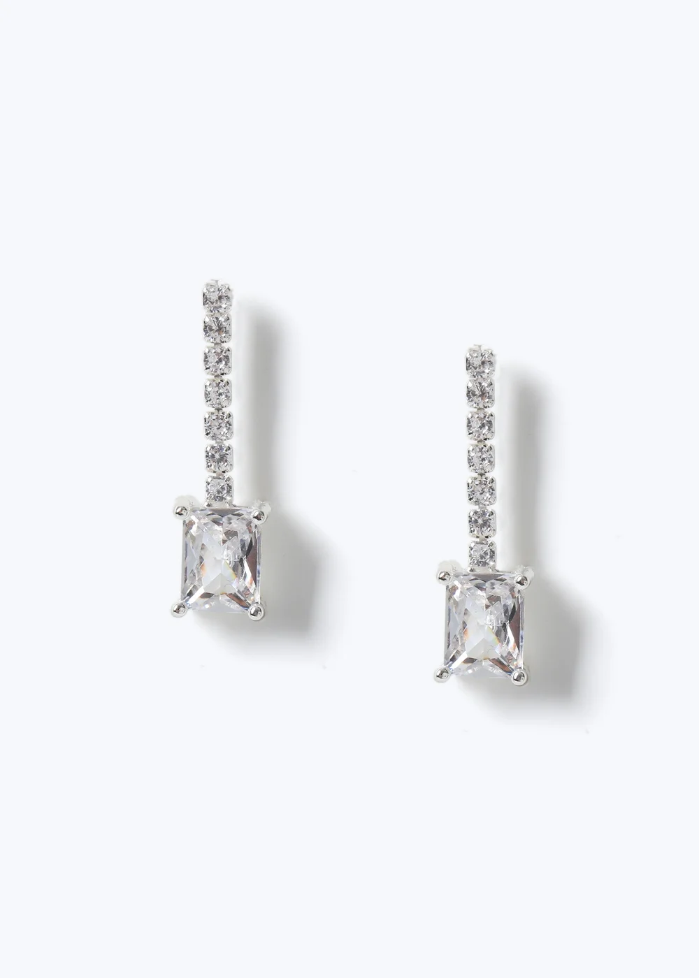 Muse Silver Rectangle Crystal Drop Earring - One Size Image 1