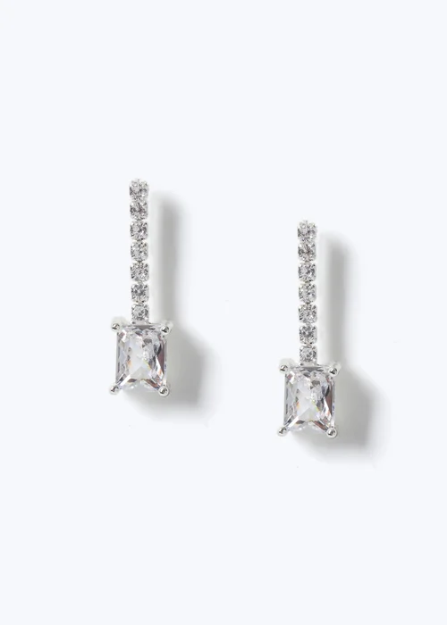 Muse Silver Rectangle Crystal Drop Earring - One Size Image 1