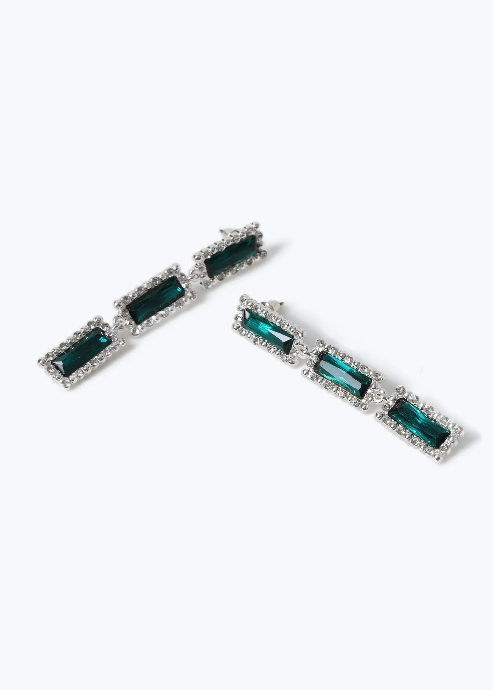 Muse Green Rectangle Crystal Drop Earring Silver - One Size Image 2