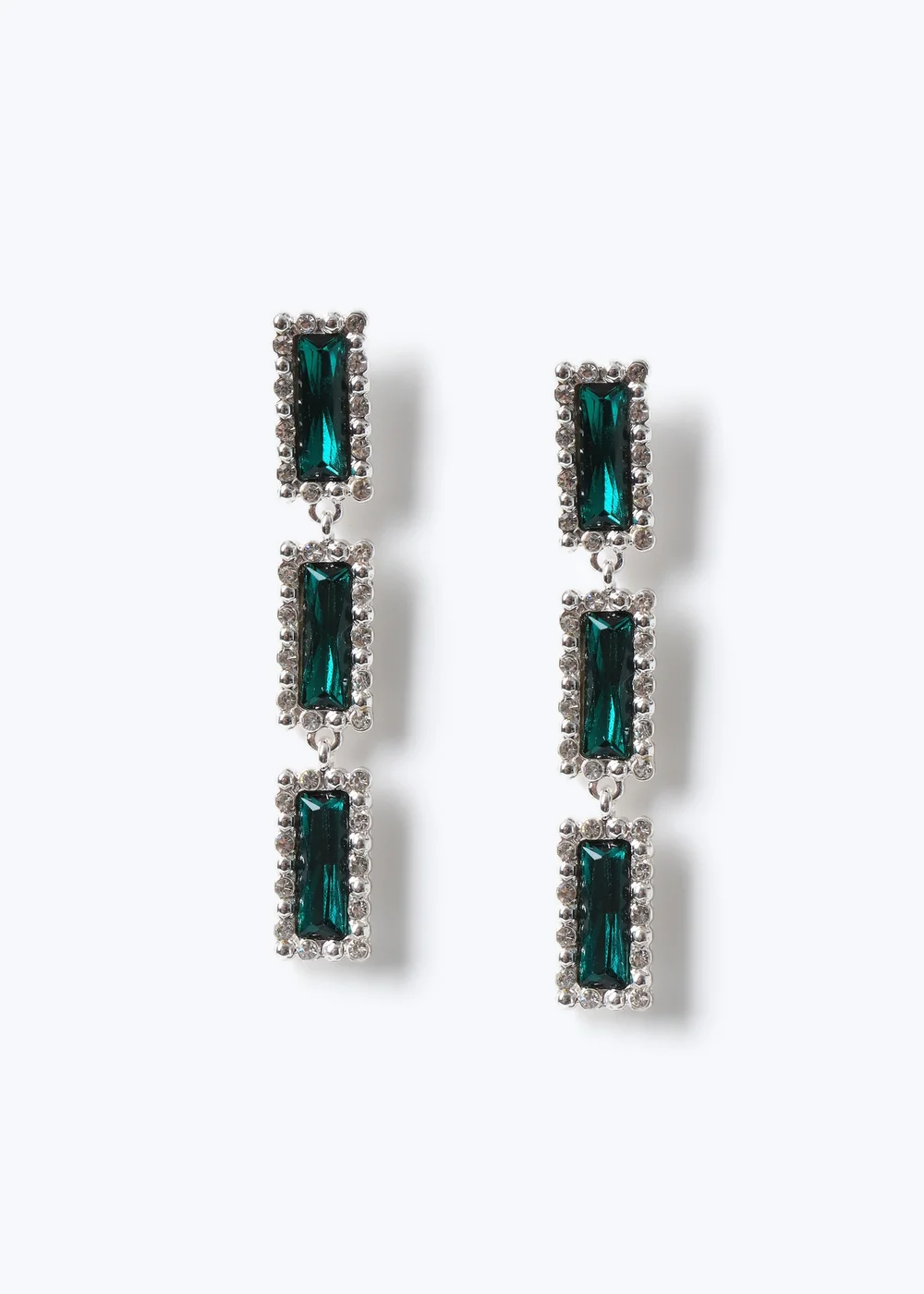 Muse Green Rectangle Crystal Drop Earring Silver - One Size Image 1