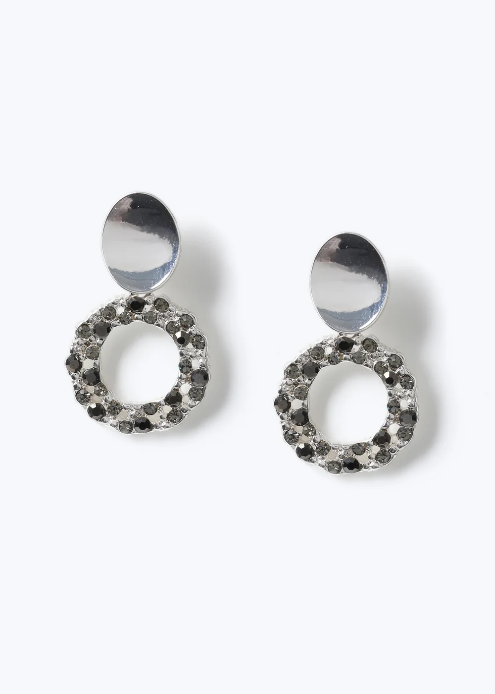 Muse Silver Small Circle Crystal Drop Earring - One Size Image 1