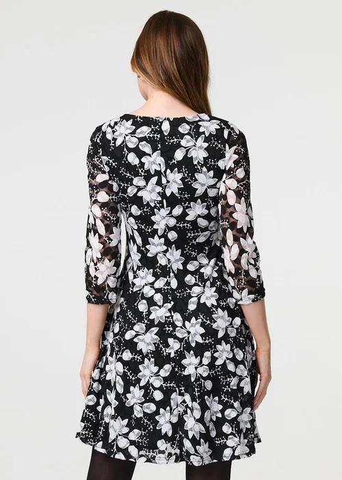 Izabel London Black Floral Lace Short Swing Dress - 8 Image 2
