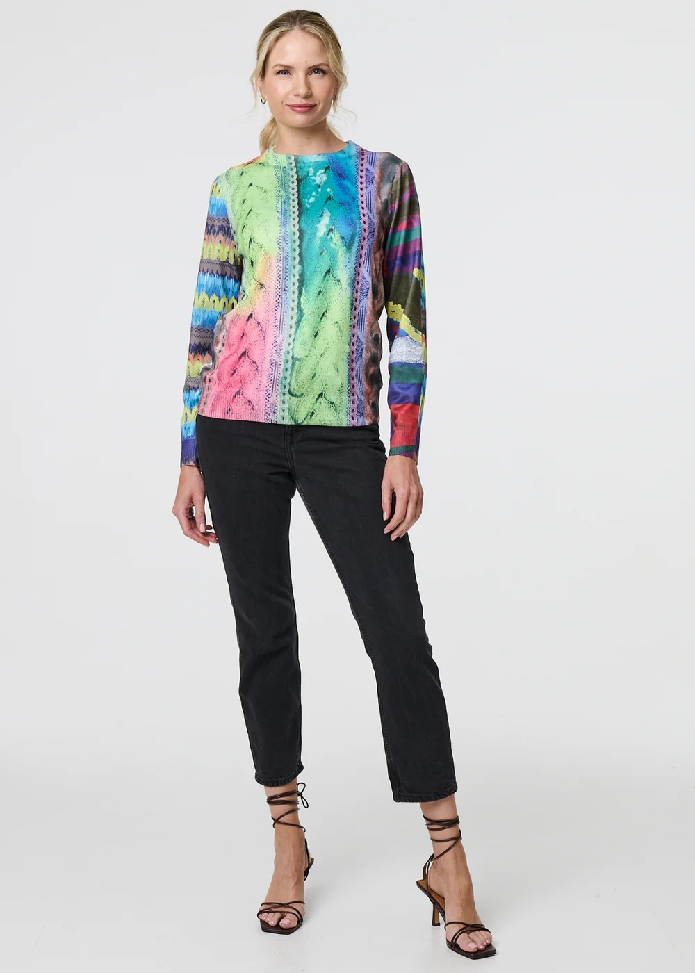 Izabel London Orange Knit Print Long Sleeve Jumper - 8 Image 1