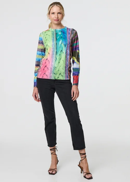 Izabel London Orange Knit Print Long Sleeve Jumper - 8 Image 1