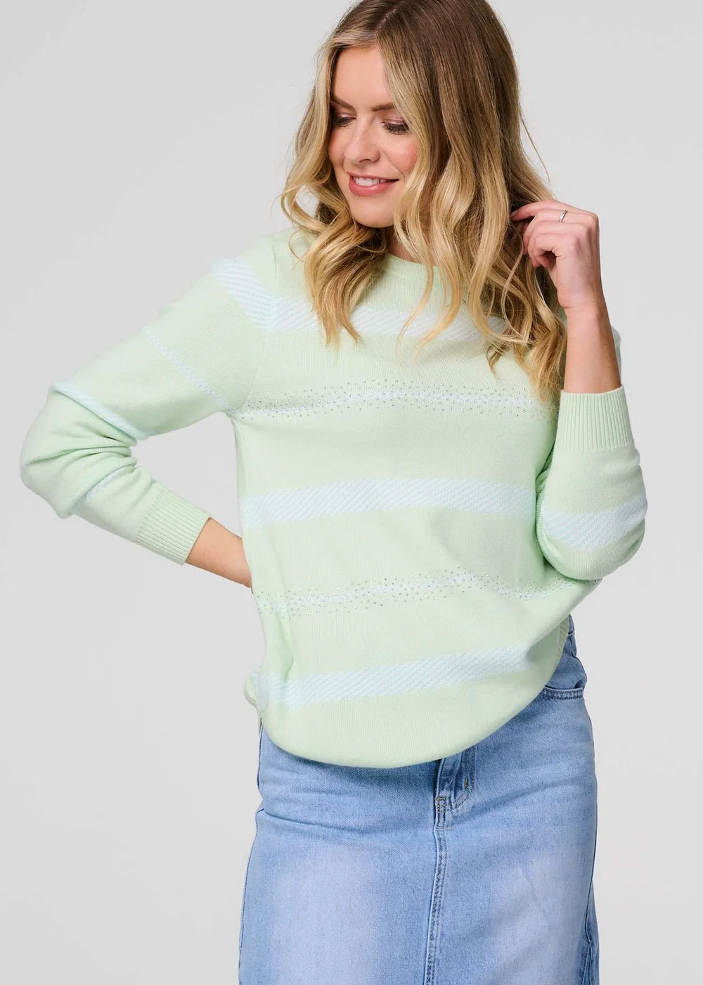 Izabel London Green Stripe Print Long Sleeve Jumper - 8 Image 4