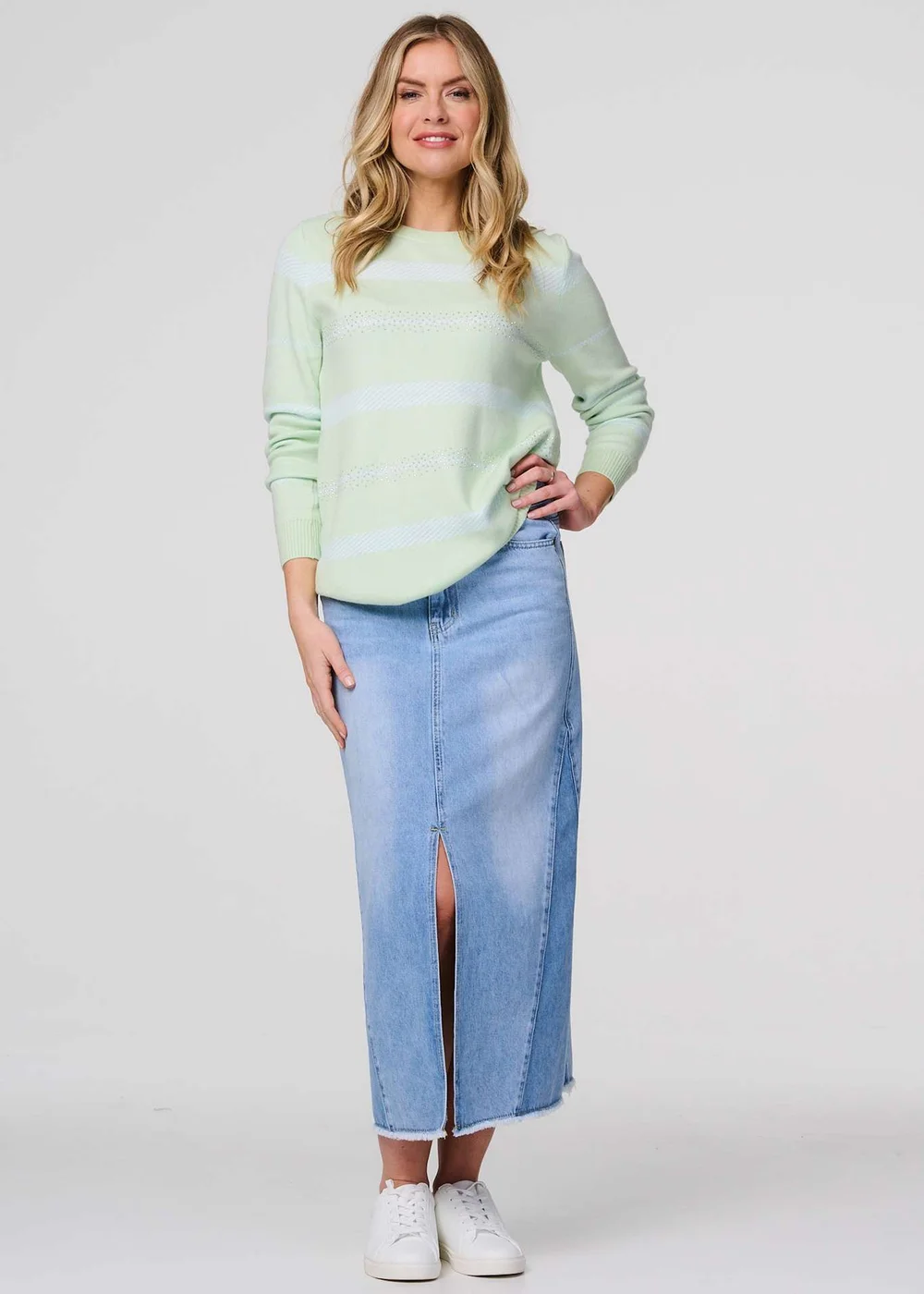 Izabel London Green Stripe Print Long Sleeve Jumper - 8 Image 1