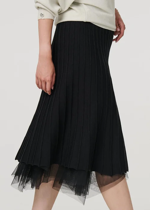 Izabel London Black Reversible Hanky Hem Mesh & Knit Midi Skirt - Size 8 Image 2