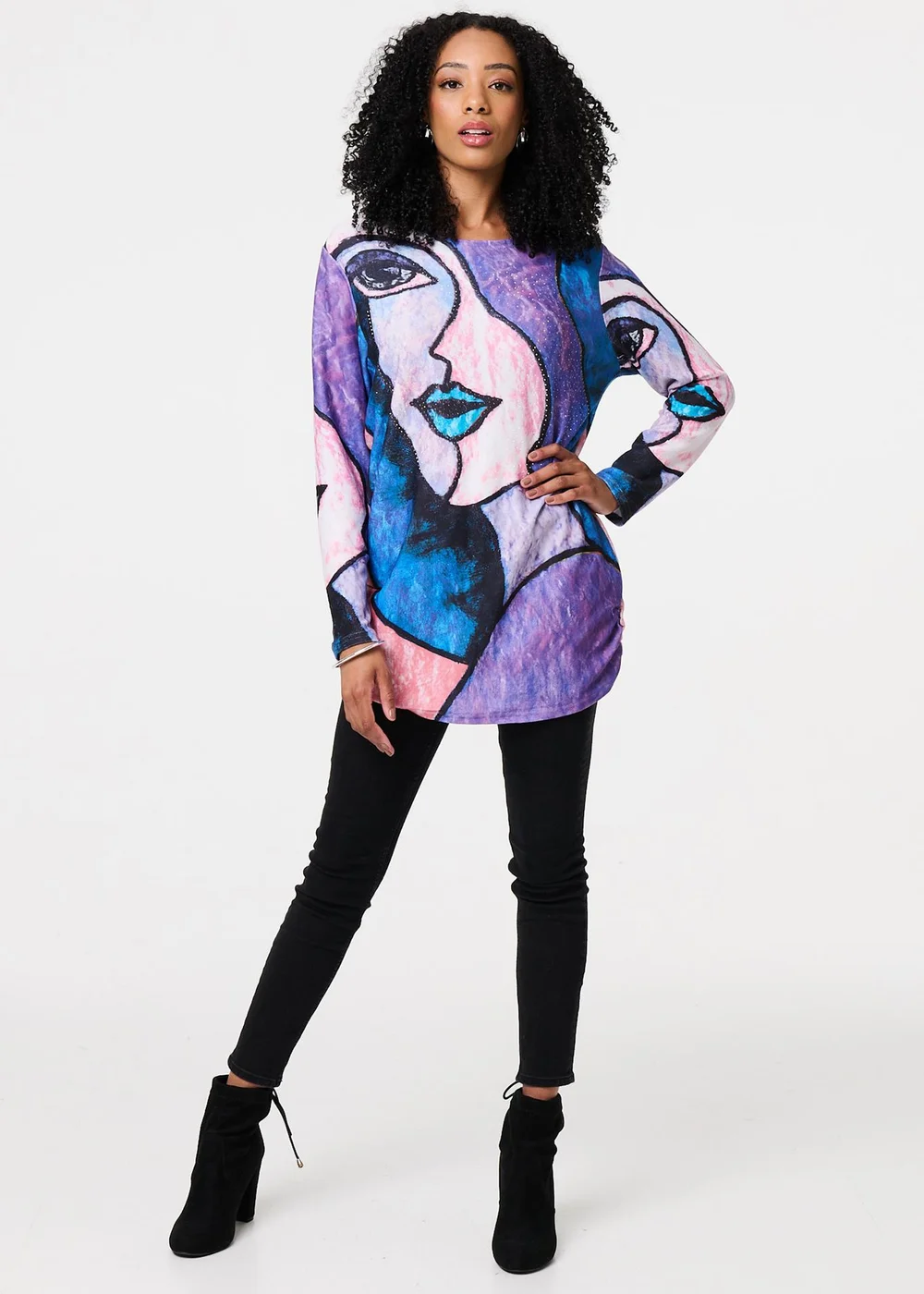 Izabel London Blue Abstract Sequin Detail Tunic Top - Small/Medium Image 1
