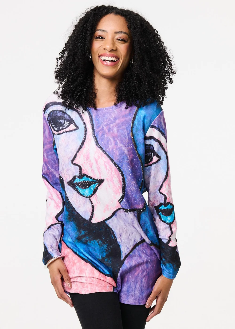 Izabel London Blue Abstract Sequin Detail Tunic Top - Small/Medium Image 4