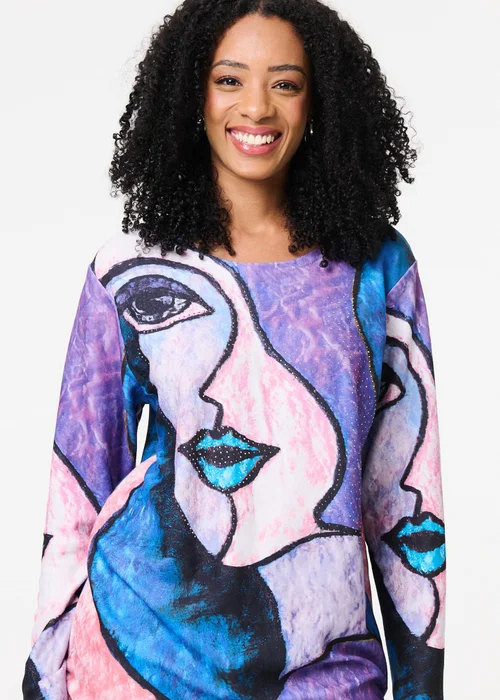 Izabel London Blue Abstract Sequin Detail Tunic Top - Small/Medium Image 2