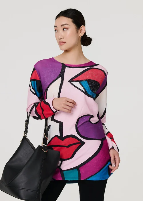 Izabel London Red Abstract Diamante Detail Tunic Top - Small/Medium Image 4