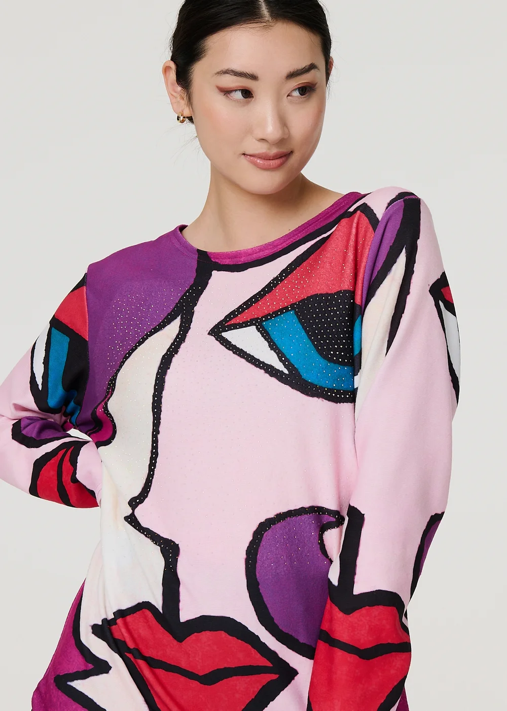 Izabel London Red Abstract Diamante Detail Tunic Top - Small/Medium Image 2