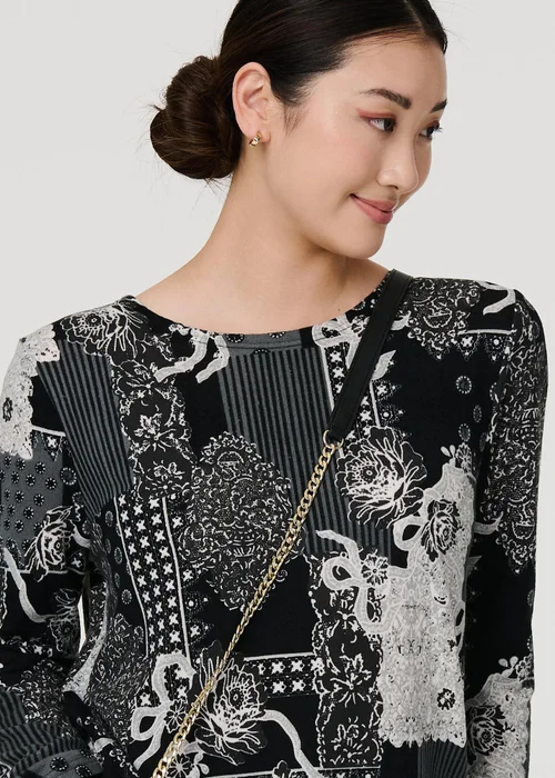 Izabel London Grey Patchwork Print Long Sleeve Tunic Top - 8 Image 2