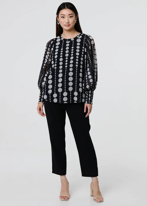 Izabel London Black Spotty Print Semi Sheer Puff Sleeve Blouse - 8 Image 1