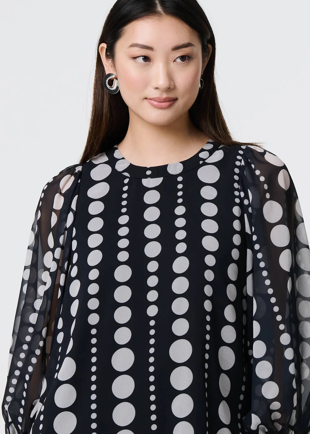 Izabel London Black Spotty Print Semi Sheer Puff Sleeve Blouse - 8 Image 2