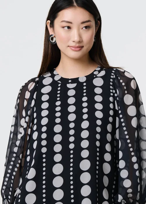 Izabel London Black Spotty Print Semi Sheer Puff Sleeve Blouse - 8 Image 2
