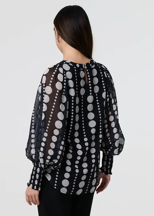 Izabel London Black Spotty Print Semi Sheer Puff Sleeve Blouse - 8 Image 3