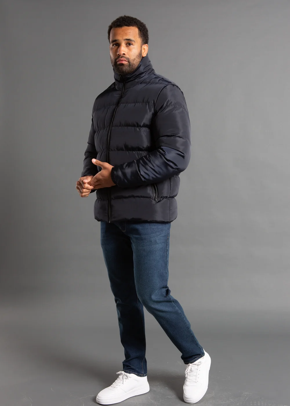 French Connection Navy Funnel Neck Puffer Jacket - 2XL Image 3