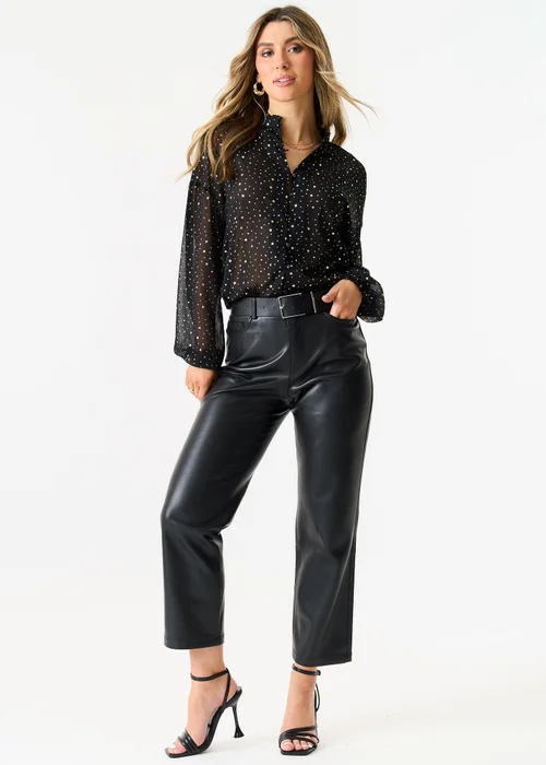 Gini London Black Star Print Button Through Blouse - S/M Image 1