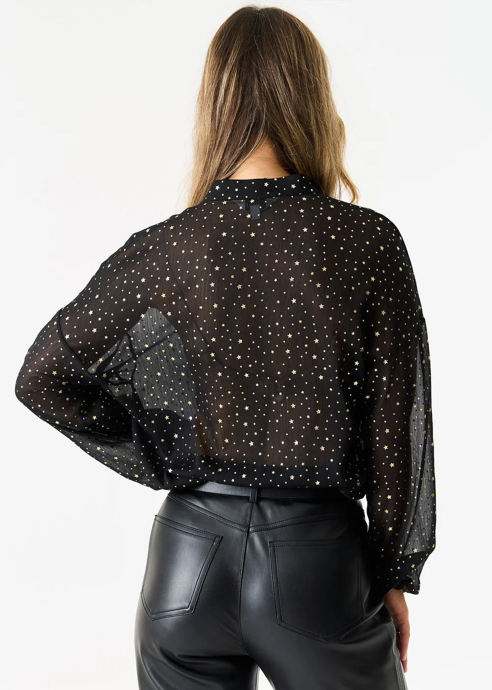 Gini London Black Star Print Button Through Blouse - S/M Image 2