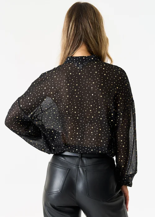 Gini London Black Star Print Button Through Blouse - S/M Image 2